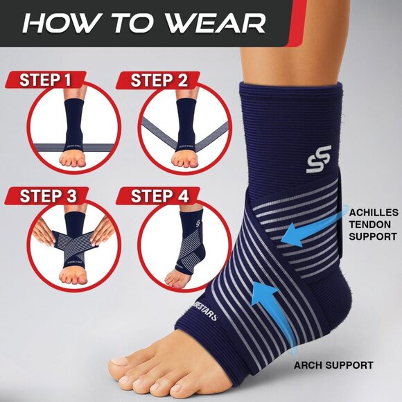 Sleeve Stars Ankle Brace Ankle Wrap Men/Women Single M 10"-12" Navy Blue NWOB - Picture 4 of 6